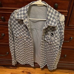 Vestique Blue and White Checkered Shirt Jacket